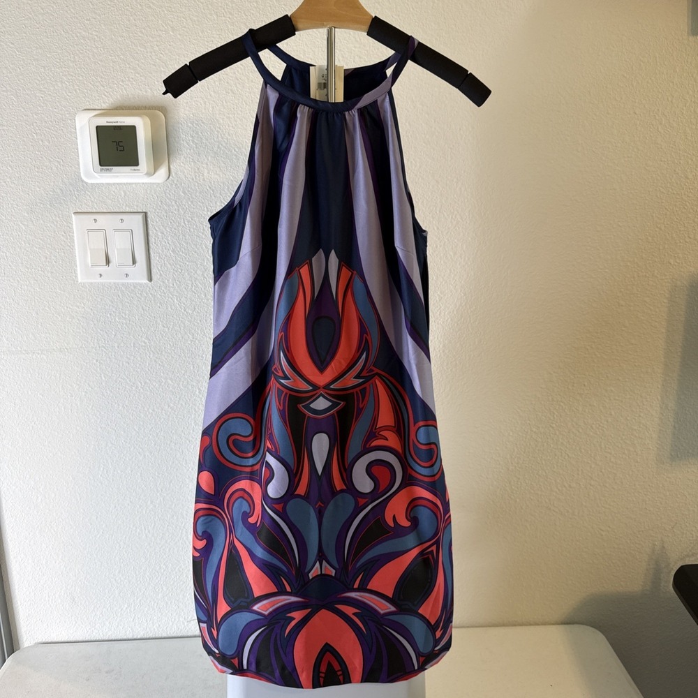 Banana Republic Women's Halter Dress Blue- Purple-Red‎ Geometric Size 4 NWT